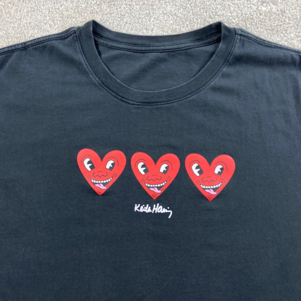 Keith Haring Graphic T-Shirt Mens XL Black Three Smiling Hearts Pop Art Tee